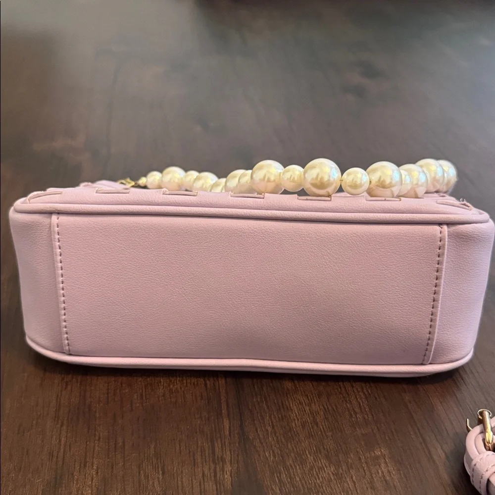 WOMENS HANDBAG DETACHABLE PEARL STRAP ADJUSTABLE CROSSBODY PURPLE WOVEN